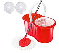 DENNY Microfiber Mop and Bucket Set, Spin Mop for Cleaning Floors with 2 Mop Heads, 1 x Mop Handle, 1 x Spin Bucket (Red)
