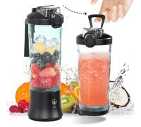 DENOKIN Portable Blender, Shakes and Smoothies Cordless Personal Size Blend Cup 20oz with 6 Blade and a Travel Lid (Elegant Black)