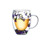 Denovin Double Walled Glass Coffee Mug with Handle, Insulated Layer Flowers Coffee Cup, Demitasse Clear Cups with Purple Sea Lavender Flower, Perfect for Cappuccino Tea Latte Juice (Close-A), DN0033