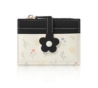 Denovin Small Wallets for Women, Cute Bifold Floral Flowers Ladies Wallet, Compact Credit Card Holder Cash Zipper Pocket with ID Window for Female, Black