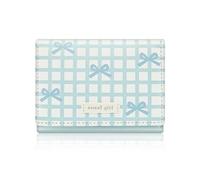 Denovin Small Wallets Woman, Cute Tri-fold Coquette Wallet for Women, Checkered Bow Credit Card Coin Holder Purse with ID Window for Key Cash Change, Blue, Modern