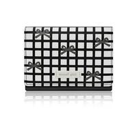 Denovin Small Wallets Woman, Cute Tri-fold Coquette Wallet for Women, Checkered Bow Credit Card Coin Holder Purse with ID Window for Key Cash Change, Black, Modern