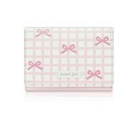 Denovin Small Wallets Woman, Cute Tri-fold Coquette Wallet for Women, Checkered Bow Credit Card Coin Holder Purse with ID Window for Key Cash Change, Pink, Modern