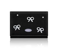 Denovin Small Wallets Woman, Cute Tri-fold Coquette Wallet for Women with Bow Design, Compact Credit Card Holder Purse with ID Window for Coin Cash Change, Black