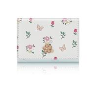 Denovin Small Wallets Woman, Cute Tri-fold Flower Wallet for Women, Floral Wallets Credit Card Coin Holder Purse with ID Window for Key Cash Change, Blue