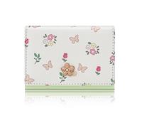 Denovin Small Wallets Woman, Cute Tri-fold Flower Wallet for Women, Floral Wallets Credit Card Coin Holder Purse with ID Window for Key Cash Change, Green, Classic