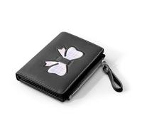 Denovin Wallet Women, Coquette Bow Cute Wallets, Small Compact Aesthetic Bifold Zipper Pocket Card Case Purse Holder with ID Window for Ladies, Black, Cute