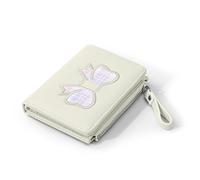 Denovin Wallet Women, Coquette Bow Cute Wallets, Small Compact Aesthetic Bifold Zipper Pocket Card Case Purse Holder with ID Window for Ladies, White, Cute