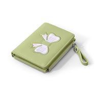 Denovin Wallet Women, Coquette Bow Cute Wallets, Small Compact Aesthetic Bifold Zipper Pocket Card Case Purse Holder with ID Window for Ladies, Green, Cute