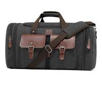 Densata 60L Travel Duffel Bag, Expandable Canvas Genuine Leather Duffle Bag Upgraded Overnight Weekender Bag, Black, Large-50L, Classic
