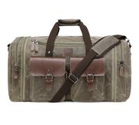 Densata 60L Travel Duffel Bag, Expandable Canvas Genuine Leather Duffle Bag Upgraded Overnight Weekender Bag, Vintage Grey, X Large-60L, Classic