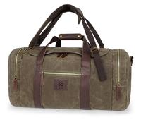Densata Travel Bags for Men, Nomad Canvas Duffle Bag Vintage Genuine Leather Travel Duffel Bag Multifunctional Weekender Overnight Backpack with Shoes Compartment, Vintage Grey, Large-50L, Vintage