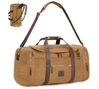 Densata Vintage Canvas Duffle Bag, 50L Genuine Leather Travel Duffel Backpack Multifunctional Overnight Weekender Bag with Shoes Compartment Men (Coffee), Coffee, Large-50L, Vintage