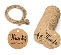 DENSCO Thank for Coming Round Brown Gift Tags with String Kraft Paper Card 5cm Diameter, 100pcs Luggage Tag Labels Craft Price Tags with Free 30 Meter Jute String DIY (Brown)