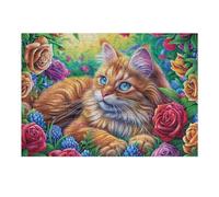 Dense Flower Cute Cat 300 Pieces Jigsaw Puzzles Cute Pets Warm The Heart For Men Educational Decompression Adults Anxiety Memory Care Mothers Valentines Gift Durable Cardboard 300 PCS