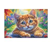 Dense Flower Tabby Cat 1000 Pieces Classic Jigsaw Puzzle Puzzle for Adults Concentration Training Wall Art Mental Exercise Halloween Durable Cardboard 1000 PCS