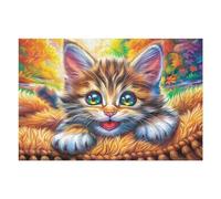 Dense Flower Tabby Cat 1000 Pieces Premium Jigsaw Puzzle Adult Jigsaws Educational Challenge Mental Exercise Wall Art Winter Cardboard 1000 PCS