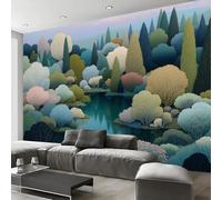 Dense Forest Landscape Wallpaper Mural Abstract Plants Lake Photo Wallpaper Nature 3D Wall Mural 200X140Cm Emerald Green Art Print Decoration Poster Picture For Living Room Bedroom Tv Backdrop