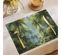 Dense Jungle Placemats Set of 4 Heat Resistant Non-Slip Lush Green Leaves Table Mats Washable Place Mats, Easy to Clean for Kitchen Dining Table Décor 18"X12", Yellow-Green