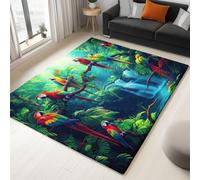 Dense Rainforest Animal Parrot Area Rug 120 x 170 cm, Washable Non-Slip Carpet Soft Shaggy Short Pile Rug - Green Printed Carpet for Living Room Bedroom Kid's Playing Room