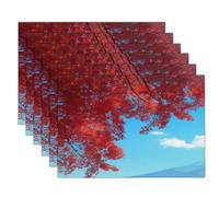 Dense Woodlands Table Mats Set of 2, Washable Non-slip Place Mats Red Leaf Forest Heat Insulation Placemats for Kitchen Dinning Restaurant, 45x30cm, Deep Red