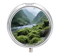 Densely Growing Plants Pill Case with Mirror Retro 3 Compartment Small Pill Organizer Metal Round Pill Box Or Vitamins Fish Oil Supplements Pill Container Travel for Purse Pocket
