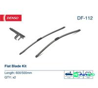 DENSO Flat Front Window Wiper Blade DF112-600/500mm - Premium All Season Replacement Wipers - Side lock Arm - LHD/RHD