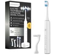 DENSONIC Electric Toothbrush and Flosser Combo Kit | Deep Clean Rechargeable Toothbrush | Easy Gliding Dental Floss for Gentle Gum Care | Cordless Sonic Power | 6 Cleaning Modes | White