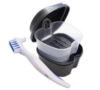 Dental Aesthetics Grey Denture Bath & Brush ~ for Soaking Dentures (White)