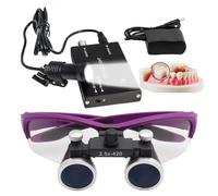 Dental Binocular Loupes, 2.5X / 3.5X Magnification Working Distance 420mm Safety Goggle, Ultra-Lightweight Dental Surgical Loupe Lab Equipment, with Wireless 5W Headlamp & Filter,Purple-2.5X