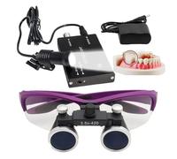 Dental Binocular Loupes, 2.5X / 3.5X Magnification Working Distance 420mm Safety Goggle, Ultra-Lightweight Dental Surgical Loupe Lab Equipment, with Wireless 5W Headlamp & Filter,Purple-3.5X