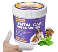 Dental Care Finger Wipes for Dogs & Cats, Remove Tooth Stains & Tartar, No Brushing Required Pet Teeth Cleaning Mitts, Gently Clean Plaque, Freshen Breath & Massage Gums - 60 Disposable Finger Wipes