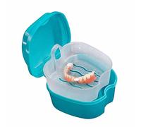 Dental Case Denture Box with Flushable Basket Solid Orthodontic Retainer Case Denture Bath Case Dentures Container with Basket Denture Holder for Home & Travel Use Retainer Cleaning - Light Blue