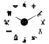 Dental Doctor Dentist 3D DIY Wall Clock, Modern Frameless Large Mute Wall Clock with Mirror Numbers, Decorative Clock for Living Room, Bedroom and Office Decor (Black,47inch)