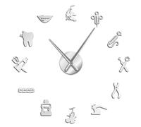 Dental Doctor Dentist 3D DIY Wall Clock, Modern Frameless Large Mute Wall Clock with Mirror Numbers, Decorative Clock for Living Room, Bedroom and Office Decor (Silver,47inch)