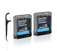 Dental Floss Picks, Floss Dispenser - Bamboo Charcoal Floss, Travel Friendly, Oral Care by SelectShen™ (Black, Dispenser 2pk)