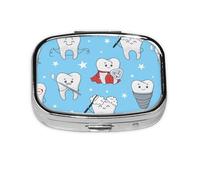 Dental Funny Teeth Cartoon Pattern,Meta Pill Box 2 Compartment Medicine Case,Portable Organizer,Rectangle Meta Portable Organizer Pill Box 1373 Compartment Medicine Case