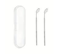 Dental Inspection Tools Mirror Set Portable with Storage Box Reusable Women Grafted Eyelashes Mirror Stainless Steel(1set-(2pcs+Box))