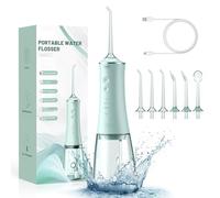 Dental Oral Irrigator Water Flosser Thread Teeth Pick Mouth Washing Machine 4 Nozzels 4 Modes Magnetic Rechargeable(Green)