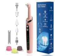 Dental Polisher, Rechargeable Teeth Whitening Kit for Cleaning and Whitening, Electric Polisher with 3 Teeth Polishing Paste, 5 Speed Modes, LED-Pink