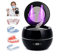 Dental Ultrasonic Retainer Cleaner Machine: 45kHz Dental Cleaning Pod for Denture, Aligner, Mouth Guard, Night Guard, Braces & Jewelry, UV Denture Cleaner with Digital Timer & Dual Mode 250ML Black
