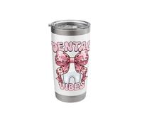 Dental Vibes Tooth Pink Leopard Print Bow Dentist Stainless Steel Insulated Tumbler