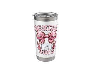 Dental Vibes Tooth Pink Leopard Print Bow Dentist Stainless Steel Insulated Tumbler