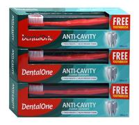 DentalOne Anti-Cavity Fluoride Toothpaste with Free Toothbrush, Fresh Breath Formula, Stain Prevention, 100ml, Pack of 3