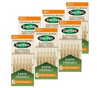 DenTek Earth Friendly Birch Wood - 6 Count x 6 Packs (36 Brushes) Interdental Brushes ISO1/0.45mm - Green