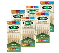 DenTek Earth Friendly Birch Wood - 6 Count x 6 Packs (36 Brushes) - Interdental Brushes Mixed Size Pack ISO1, 2 & 3, Green