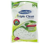 DenTek Triple Clean Advanced Clean Floss Picks, No Break & No Shred Floss, 90 Count, White