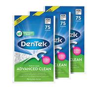 DenTek Triple Clean Advanced Clean Floss Picks, No Break & No Shred Floss, 75 Count, 3 Pack