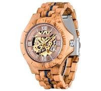 Dentily Classic Mechanical Wooden Watches for Men Skeleton Automatic Self-Winding Lightweight Men's Wood Wristwatch