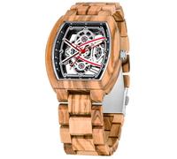 Dentily Elegant Mens 40mm Hollow Wooden Case Watch Quartz Analog Wood Watch for Dad,Husband and Boyfriend, brown